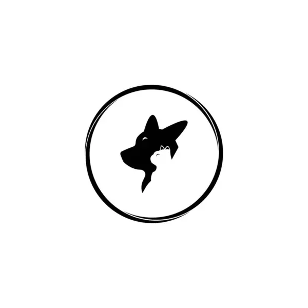 Kedi Köpek Logosu Dizaynı Çizgi Sanat Kedisi Köpek Hayvan Logosu — Stok Vektör