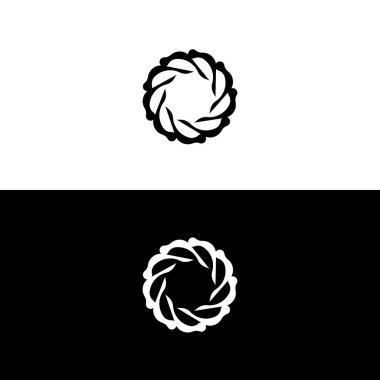 Siyah ve beyaz daire vektör logosu çizimi. Çember logo şablonu simge silueti
