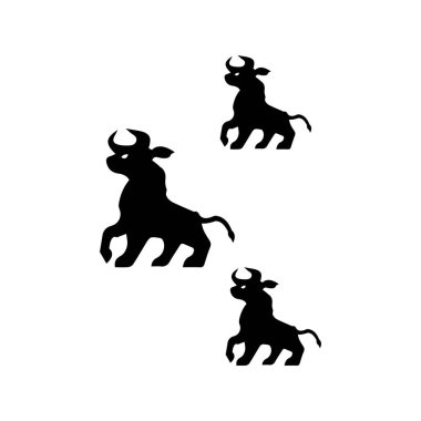 Üç boğa hayvan logosu tasarımı. Boğa simgesi siluet tasarımı