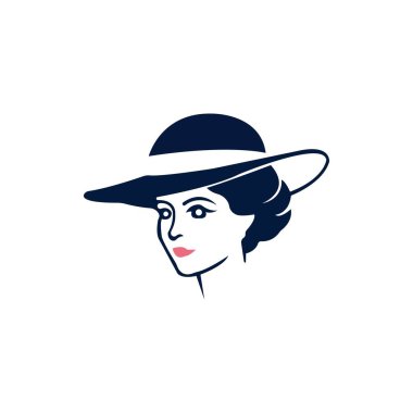 Şapka vektör logo şablonu tasarımlı moda kadını