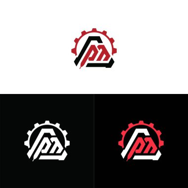 PM harf dişli vektör logo şablonu tasarımı