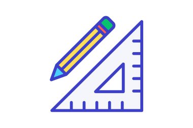 Çizim, kalem, cetvel, tasarım, kırtasiye tam olarak düzenlenebilir vektör doldurma simgesi 