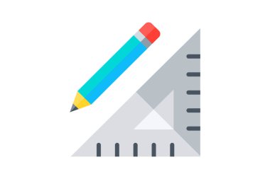 Çizim, kalem, cetvel, tasarım, kırtasiye tam olarak düzenlenebilir vektör doldurma simgesi 