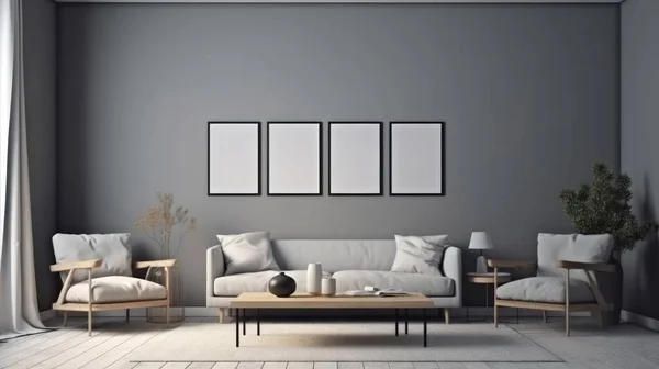 Bring Life to Your Walls with a Stunning Picture Frame Mockup on a Gray Wall A White Living Room