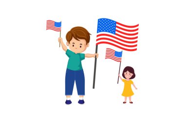 Neşeli Bağımsız Çocuk Amerikan Bayrağıyla Kutluyor