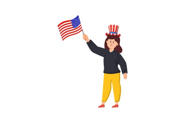 一个拿着美国国旗庆祝独立日的女孩 — 图库矢量图片
