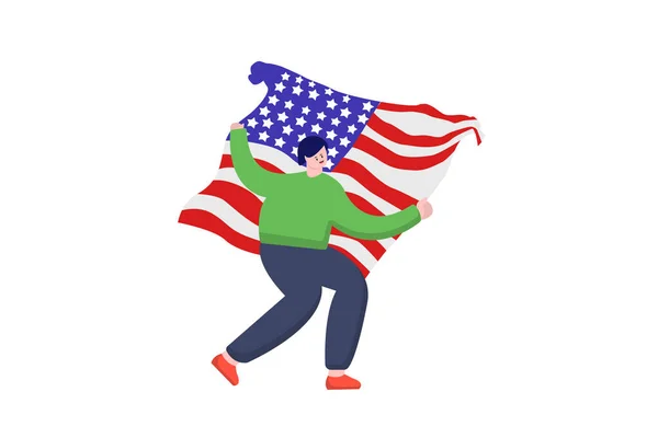 与美国国旗欢庆独立女童 — 图库矢量图片