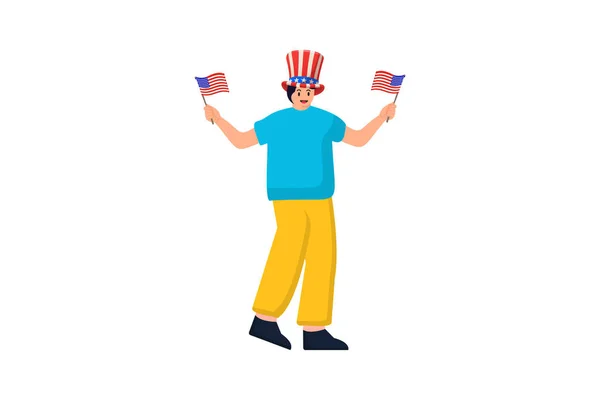 Een Man Celebration Independence Day Holding Verenigde Staten Vlag — Stockvector