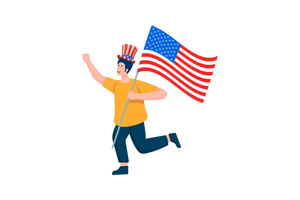Homme Tenant Drapeau Américain Jour Indépendance — Image vectorielle