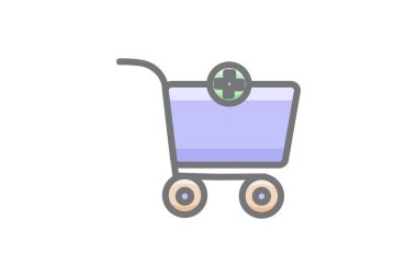 Geliştirilmiş Alışveriş Aracı içeren Düz Simge Seti