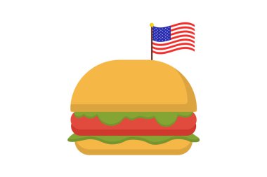 Düz Tasarımda Amerikan Burger Simgesi