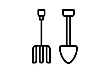 Hasat Çatalı ve Trowel Vektör Satır Simgesi