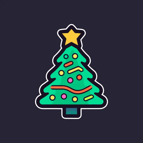 Enchanted Woodland Green Christmas Tree Icon — Stock Vector