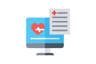 Bilgisayar Ekranı, Kalp, Rapor Vektörü Düz Simgesi