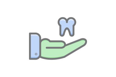 hand with tooth flat color line icons. isolated vector pictogram.