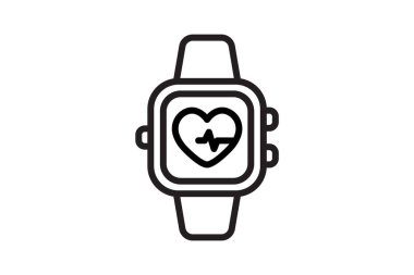 heart watch icon in outline style isolated on white background vector illustration