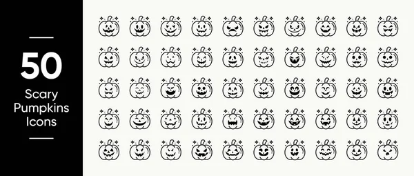 Assustador Halloween Abóboras Lineal Cor Esboço Ícones Pack —  Vetores de Stock