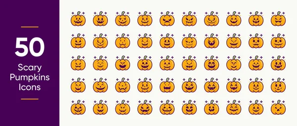 Assustador Halloween Abóboras Lineal Cor Esboço Ícones Pack —  Vetores de Stock