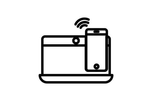 Ordinateur Portable Mobile Icône Ligne Vectorielle Signal — Image vectorielle