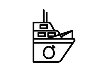 Gemi, Tekne, Denizcilik Vektör Hattı Simgesi