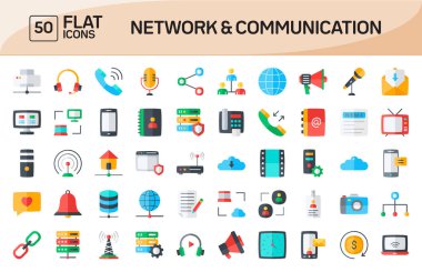Ağ ve İletişim Düz Simgeleri Vol 1 paketle