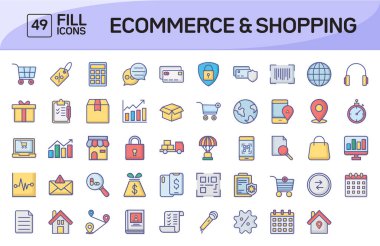 Ticaret ve Alışveriş Rengi Taslak Simgeleri Vol 1 paketle