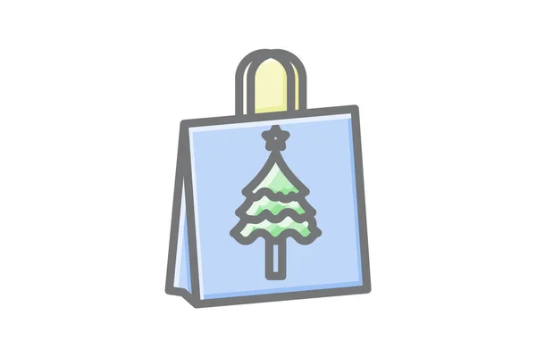 ショッピングバッグでクリスマスマジックを取り入れる素晴らしいラインナルのアイコン — ストックベクタ