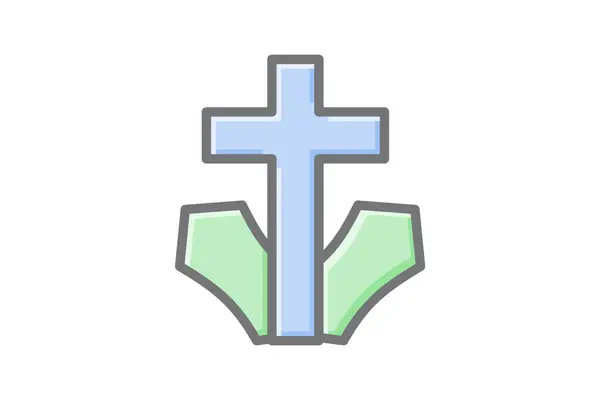 Čest Vzpomínkám Křesťanskými Poháry Hřbitov Úžasné Lineární Ikona — Stockový vektor