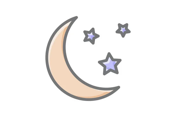 Moon Stars Illuminate Night Awesome Lineal Icon — Stock Vector