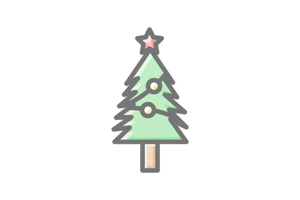 クリスマスツリー 素晴らしい ライン アイコン — ストックベクタ