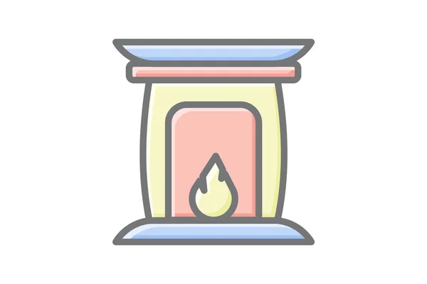 居心地の良いクリスマス暖炉ヘイブン 素晴らしいラインアルアイコン — ストックベクタ