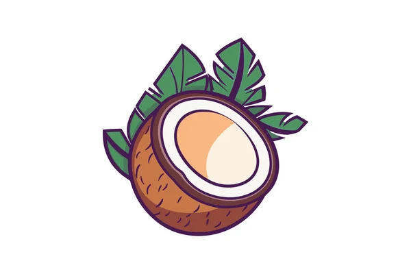 Kokosnuss Mit Palmblatt — Stockvektor