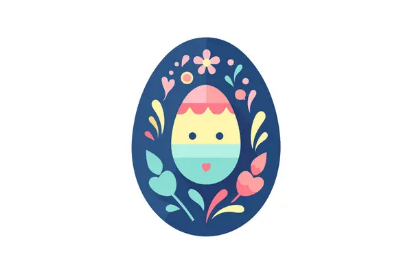 Huevo Pascua Con Flores Hojas — Vector de stock