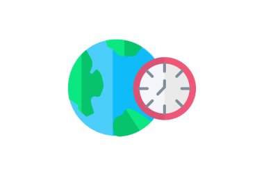 Zaman Bölgesi Düz Simgesi Seyahat ve Tur Simgesi, Turizm Simgesi, Dünya Simgelerini Keşfeden