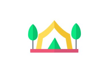 Düz İkon Kampı Seyahat ve Tur Simgesi, Turizm Simgesi, Dünya Simgelerini Keşfeden