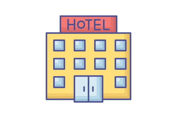 Hotele Zarys Wypełnij Ikonę Podróży Wycieczki Ikona Ikona Turystyki Zwiedzanie — Wektor stockowy