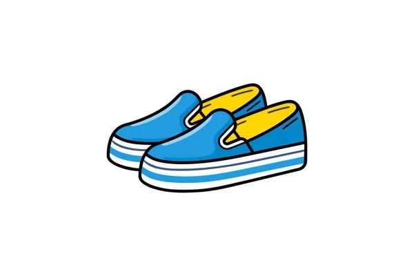 青と黄色の漫画のスニーカーのベクターイラスト ホワイトバックで孤立 — ストックベクタ