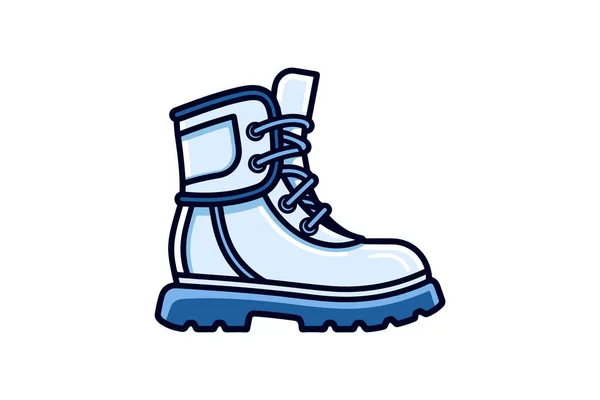 蓝色靴子与雪和冰靴图标 冬季的象征 孤立的例证 — 图库矢量图片