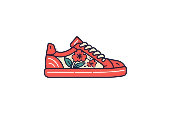 Red Yellow Sneakers Flowers — Stock Vector