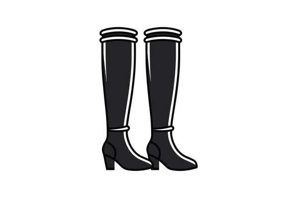 Female Boots Icon Black Outline Style Isolated White Background Vector — Stock Vector