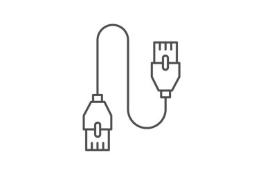 USB Kablo, Data transfer ince çizgi simgesi, gri dış hat simgesi, piksel mükemmel simge