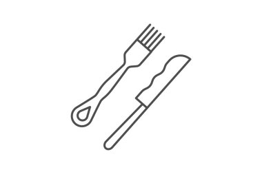 Çatal bıçak takımı, Güzel Dinlenme gereçleri, Paslanmaz Çelik çatal bıçak takımı, ince çizgi simgesi, gri dış hat simgesi, mükemmel simge