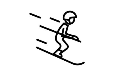 Kar Kayağı Simgesi, Alpin AdventureSymbols, SkiSlopeThrill Amblemi beyaz arkaplan vektör resimleme mükemmel