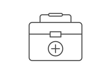 Tıbbi Kutu, ilk yardım, sağlık hizmeti, ince çizgi simgesi, gri dış hat simgesi, piksel mükemmel simge