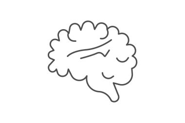 Beyin Simgesi, Beyin Anatomisi, Nörolojik Sağlık, Beyin Sembolü İnce çizgi simgesi, Gri dış hat simgesi, Piksel mükemmel simge