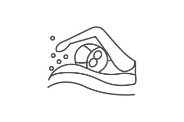 Yüzme simgesi, yüzme sembolü, havuz sembolü ince çizgi simgesi, gri dış hat simgesi, piksel mükemmel simge