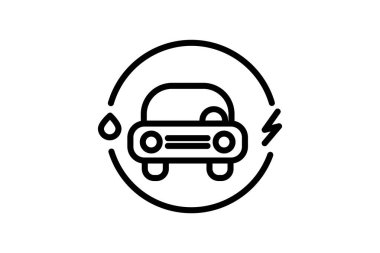 Melez Araç, Melez Teknoloji, Yakıt Verimliliği, Satır Simgesi, Taslak simgesi, vektör simgesi, piksel mükemmel simge