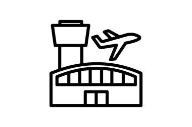 Havaalanı, Hava Taşıma Merkezi, Havacılık Terminali, Satır Simgesi, Dış hat simgesi, vektör simgesi, piksel mükemmel simge