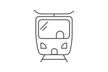 Tramvay, toplu taşıma, şehir seyahati, ince çizgi simgesi, gri dış hat simgesi, piksel mükemmel simge