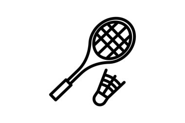 Badminton Raket Satır Simgesi, Taslak simgesi, vektör simgesi, piksel mükemmel simge